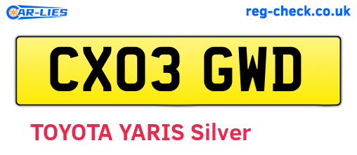 CX03GWD are the vehicle registration plates.