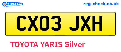 CX03JXH are the vehicle registration plates.