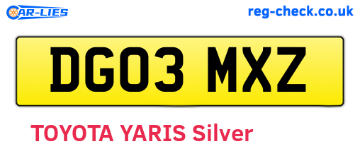 DG03MXZ are the vehicle registration plates.