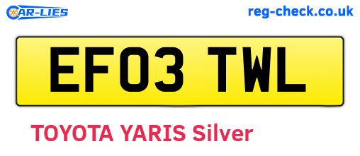 EF03TWL are the vehicle registration plates.