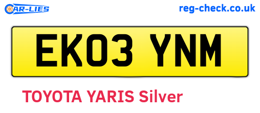 EK03YNM are the vehicle registration plates.