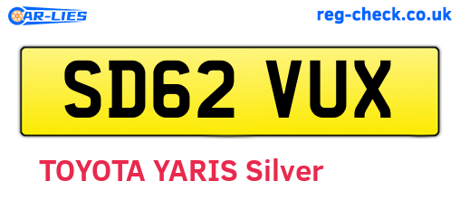 SD62VUX are the vehicle registration plates.