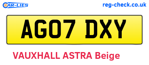 AG07DXY are the vehicle registration plates.
