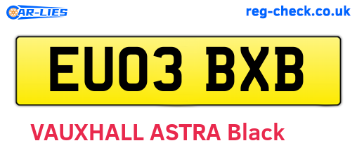 EU03BXB are the vehicle registration plates.