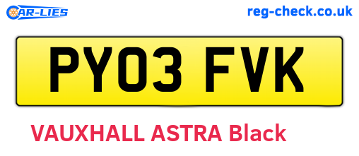 PY03FVK are the vehicle registration plates.