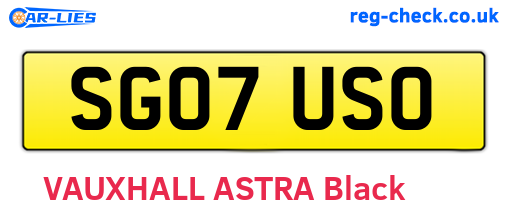 SG07USO are the vehicle registration plates.