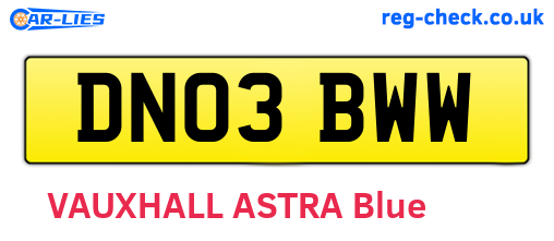 DN03BWW are the vehicle registration plates.