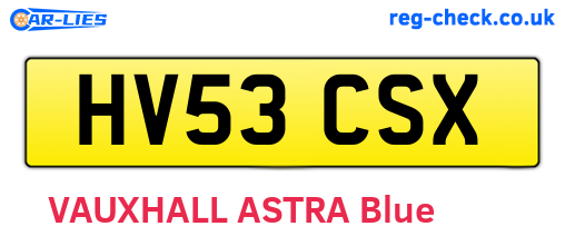 HV53CSX are the vehicle registration plates.