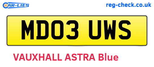 MD03UWS are the vehicle registration plates.