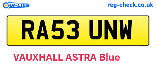 RA53UNW are the vehicle registration plates.