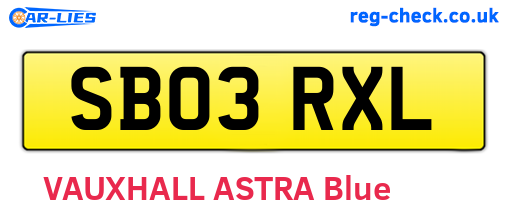 SB03RXL are the vehicle registration plates.