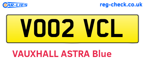 VO02VCL are the vehicle registration plates.