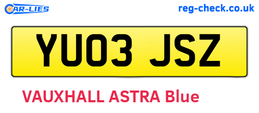 YU03JSZ are the vehicle registration plates.