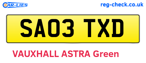 SA03TXD are the vehicle registration plates.