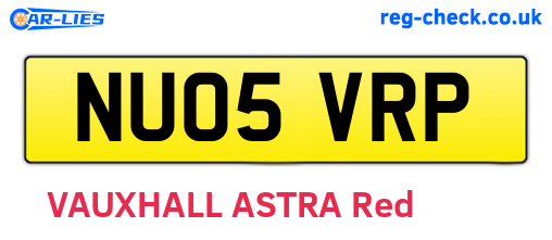 NU05VRP are the vehicle registration plates.