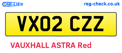 VX02CZZ are the vehicle registration plates.