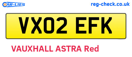 VX02EFK are the vehicle registration plates.