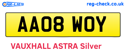 AA08WOY are the vehicle registration plates.