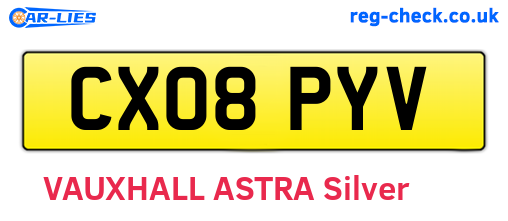 CX08PYV are the vehicle registration plates.