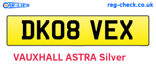 DK08VEX are the vehicle registration plates.