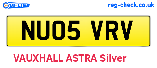 NU05VRV are the vehicle registration plates.