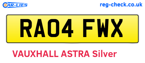 RA04FWX are the vehicle registration plates.