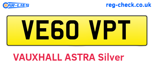 VE60VPT are the vehicle registration plates.