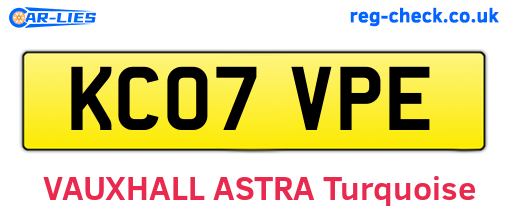 KC07VPE are the vehicle registration plates.