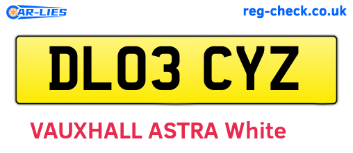 DL03CYZ are the vehicle registration plates.