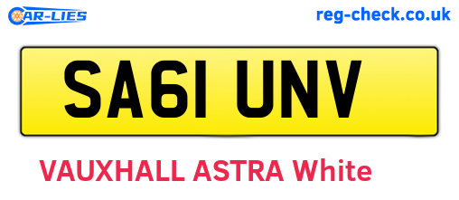 SA61UNV are the vehicle registration plates.