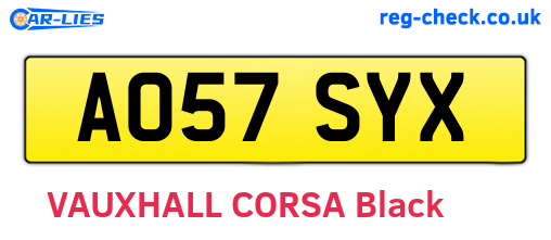 AO57SYX are the vehicle registration plates.