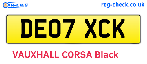 DE07XCK are the vehicle registration plates.