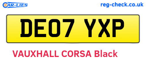 DE07YXP are the vehicle registration plates.