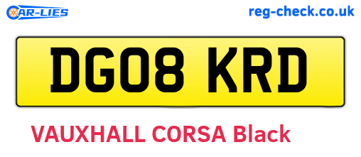 DG08KRD are the vehicle registration plates.