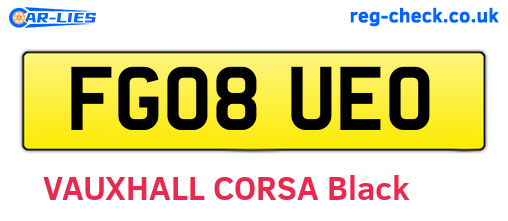 FG08UEO are the vehicle registration plates.