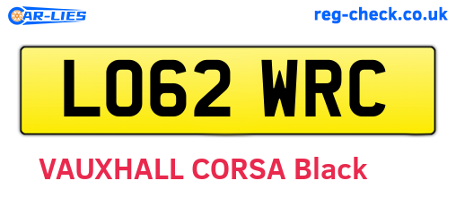 LO62WRC are the vehicle registration plates.