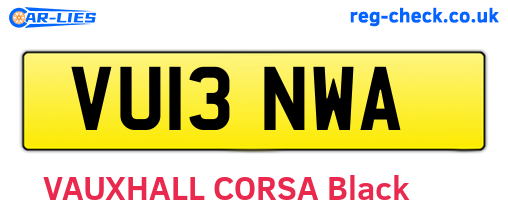 VU13NWA are the vehicle registration plates.