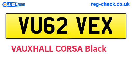 VU62VEX are the vehicle registration plates.