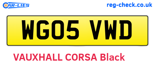 WG05VWD are the vehicle registration plates.