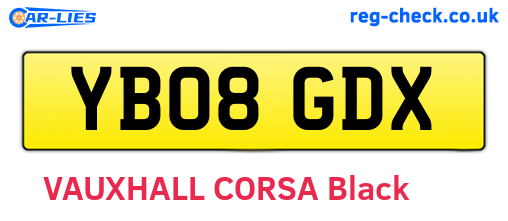 YB08GDX are the vehicle registration plates.