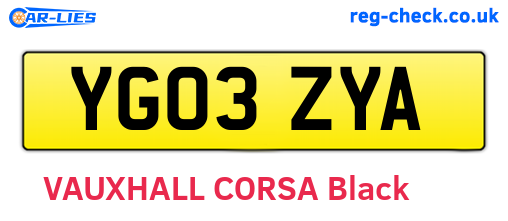 YG03ZYA are the vehicle registration plates.