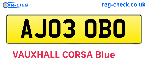 AJ03OBO are the vehicle registration plates.