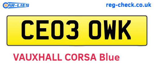 CE03OWK are the vehicle registration plates.