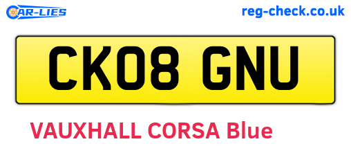 CK08GNU are the vehicle registration plates.