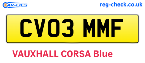CV03MMF are the vehicle registration plates.
