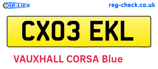 CX03EKL are the vehicle registration plates.