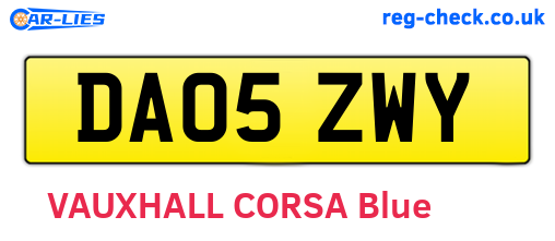 DA05ZWY are the vehicle registration plates.