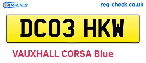 DC03HKW are the vehicle registration plates.
