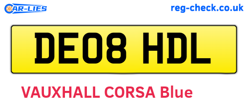 DE08HDL are the vehicle registration plates.