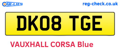 DK08TGE are the vehicle registration plates.